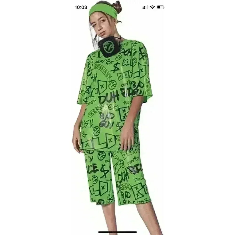 Billie Eilish Duh Child Halloween Costume Singer Girls Teen Green Outfit  XL